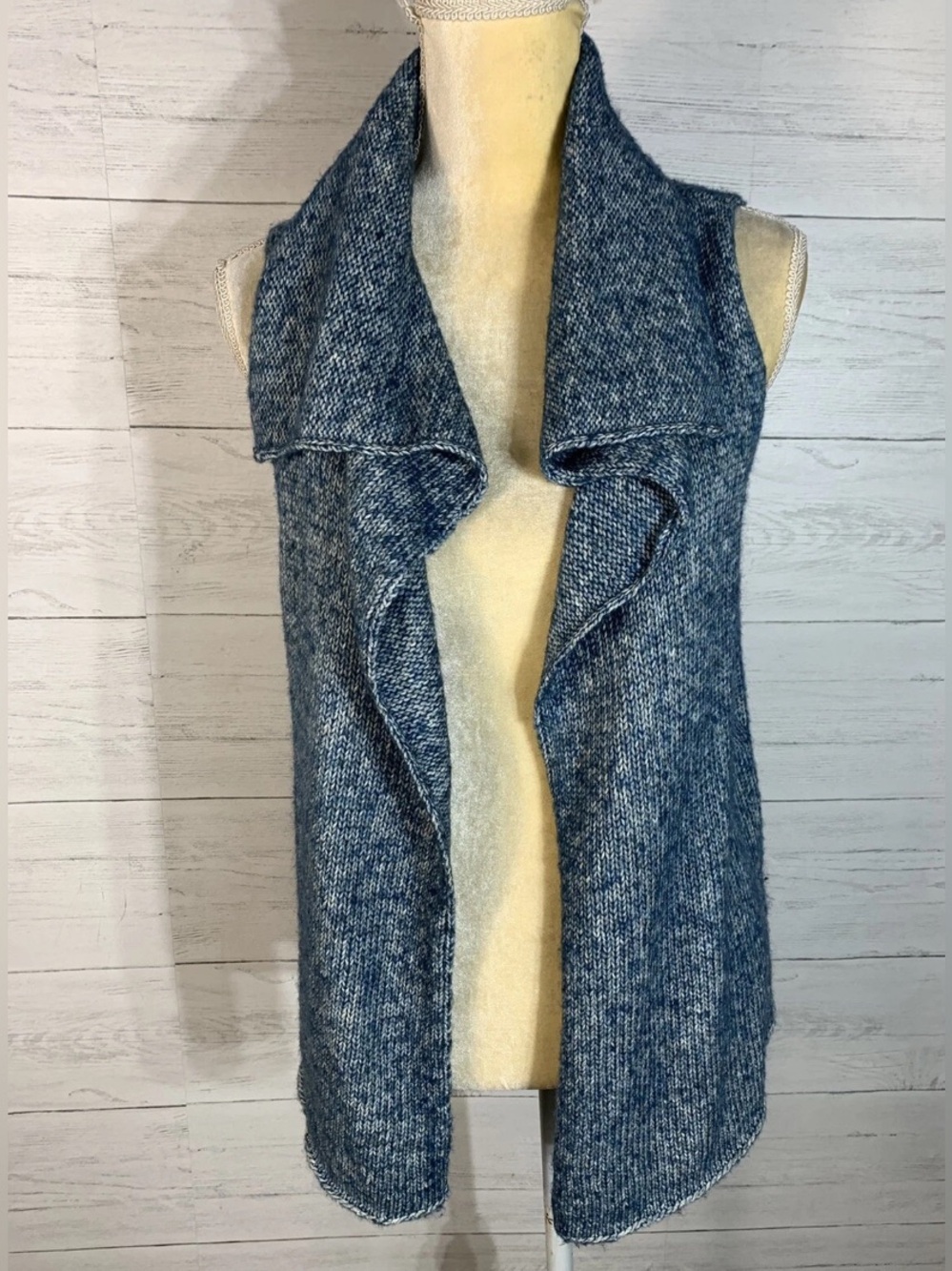 J.JILL MULTI BLUE KNIT OPEN FRONT DRAPED VEST SLEEVELESS SWEATER XS